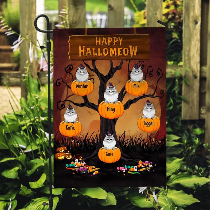 Happy Hallomeow - Personalized Halloween Gifts Custom Family Garden Flag For Cat Lovers