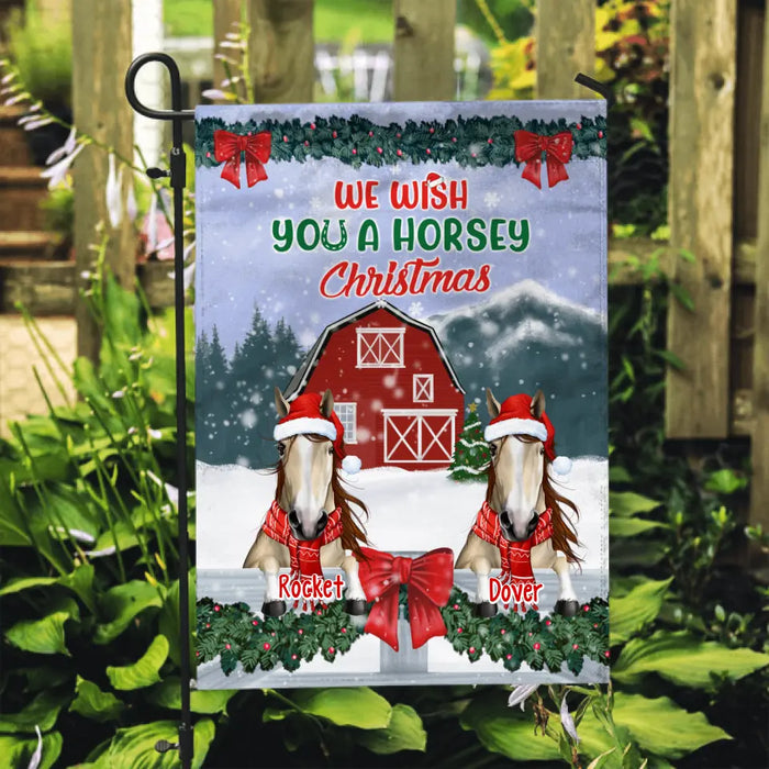 Personalized Garden Flag, Wish You A Horsey Chrsitmas, Christmas Gift For Horse Lovers