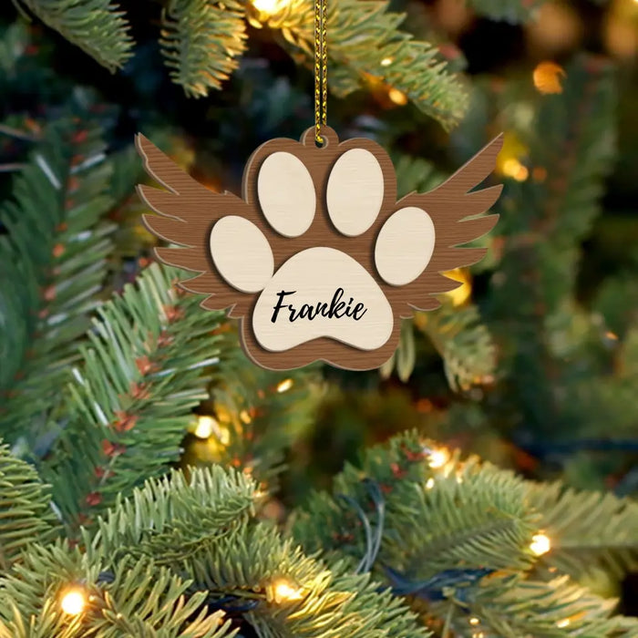 Pet Memorial Ornament, Paw with Wings Christmas Ornament, Pet Angel Paw Ornament, Personalized Wood Ornament