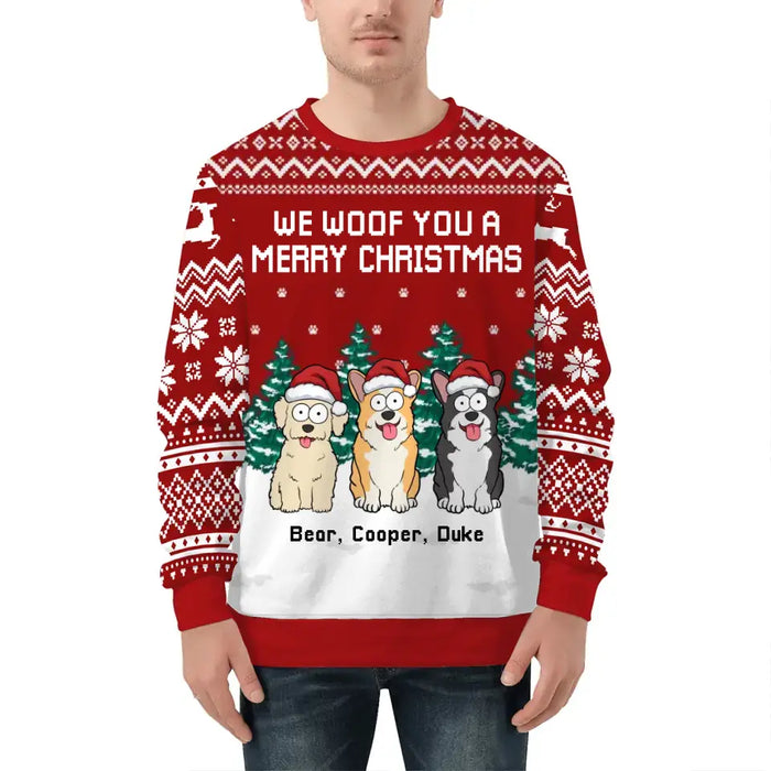 We Woof You A Merry Christmas - Personalized Custom Unisex Ugly Christmas Sweater, Christmas Gift Dog Lovers