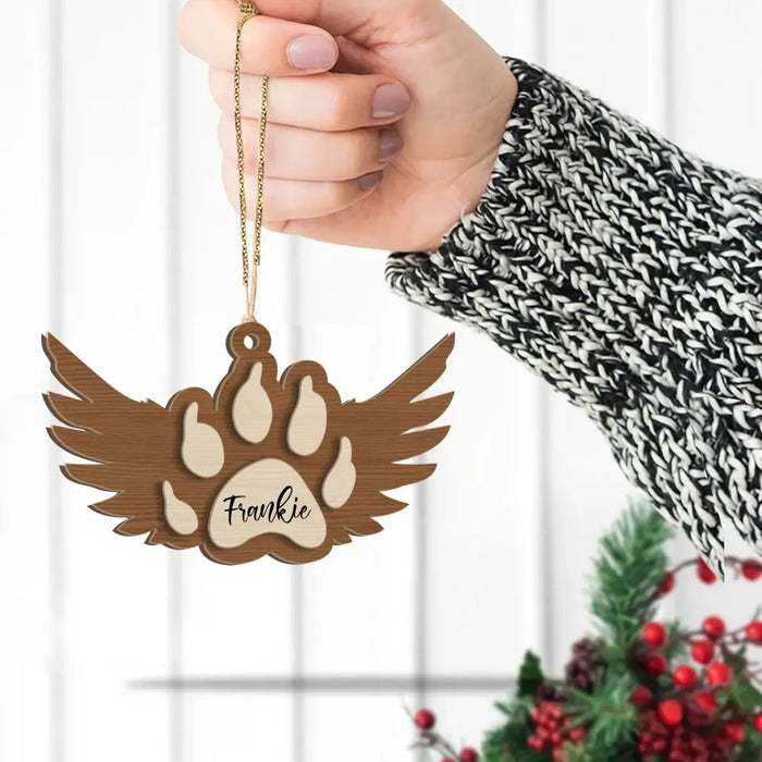 Cat Memorial Ornament, Cat Paw with Wings Christmas Ornament, Cat Angel Paw Ornament, Personalized Layered Wooden Ornament