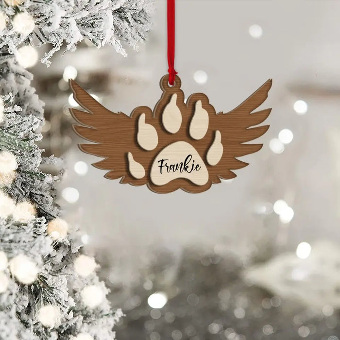 Cat Memorial Ornament, Cat Paw with Wings Christmas Ornament, Cat Angel Paw Ornament, Personalized Layered Wooden Ornament