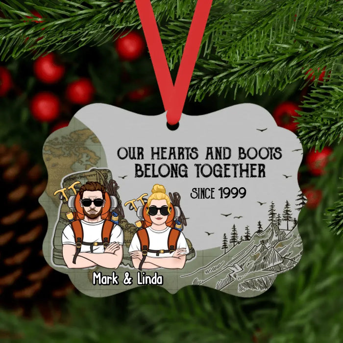 Personalized Ornament, Our Boots And Hearts Belong Together, Christmas Gift For Hikers, Hiking Lover, Couple