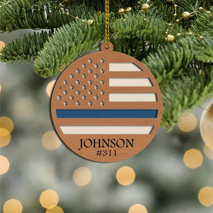 Thin Blue Line Police - Personalized Gifts Custom Layered Wooden Ornament For Police Officers