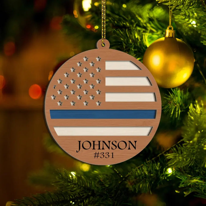 Thin Blue Line Police - Personalized Gifts Custom Layered Wooden Ornament For Police Officers