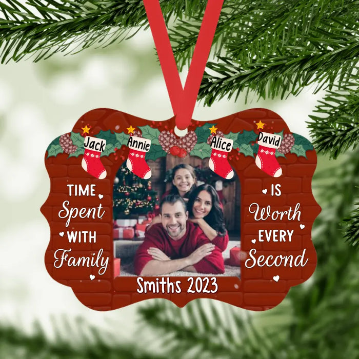 Personalized Photo Upload Gifts Custom Ornament for Family - Time Spent With Family is Worth Every Second