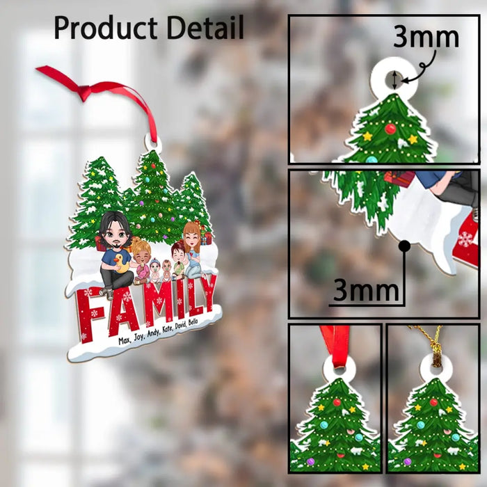 Family Sitting In Christmas Tree - Personalized Christmas Gifts Custom Wooden Ornament For Family