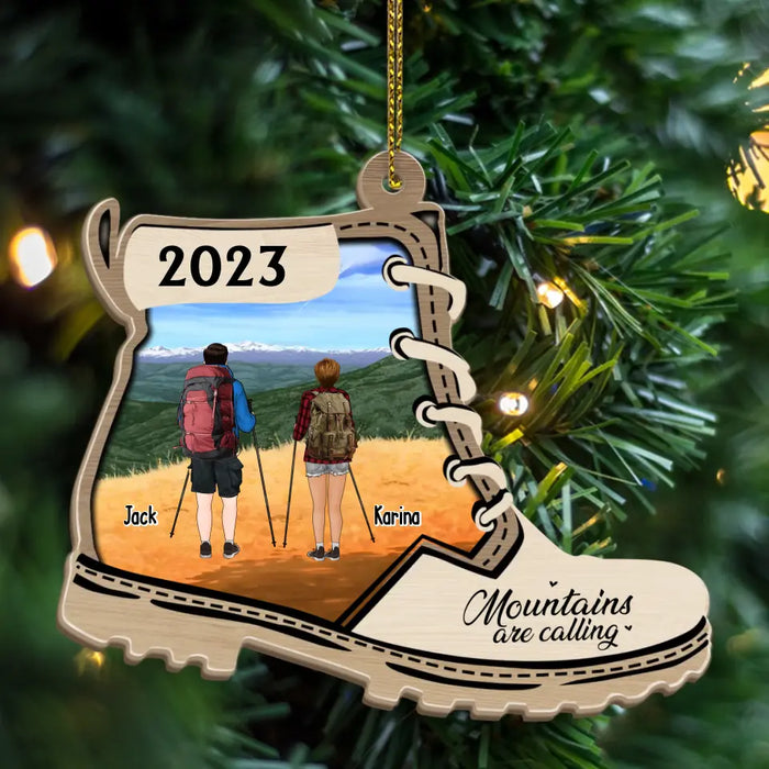 Mountains Are Calling - Personalized Christmas Gifts Custom Wooden Ornament For Friends For Couples, Hiking Lovers