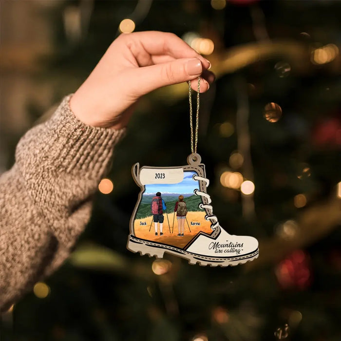 Mountains Are Calling - Personalized Christmas Gifts Custom Wooden Ornament For Friends For Couples, Hiking Lovers