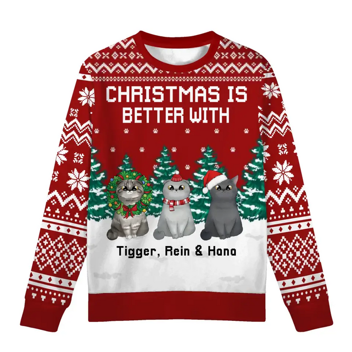 Christmas Is Better With Cats - Personalized Custom Unisex Ugly Christmas Sweater, Christmas Gift Cat Lovers