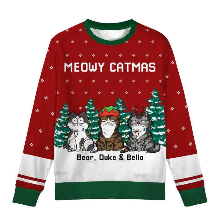 Meowy Catmas - Personalized Custom Unisex Ugly Christmas Sweater For Cat Lovers