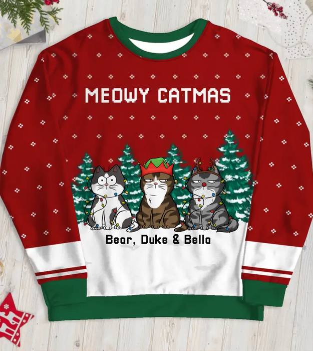 Meowy Catmas - Personalized Custom Unisex Ugly Christmas Sweater For Cat Lovers