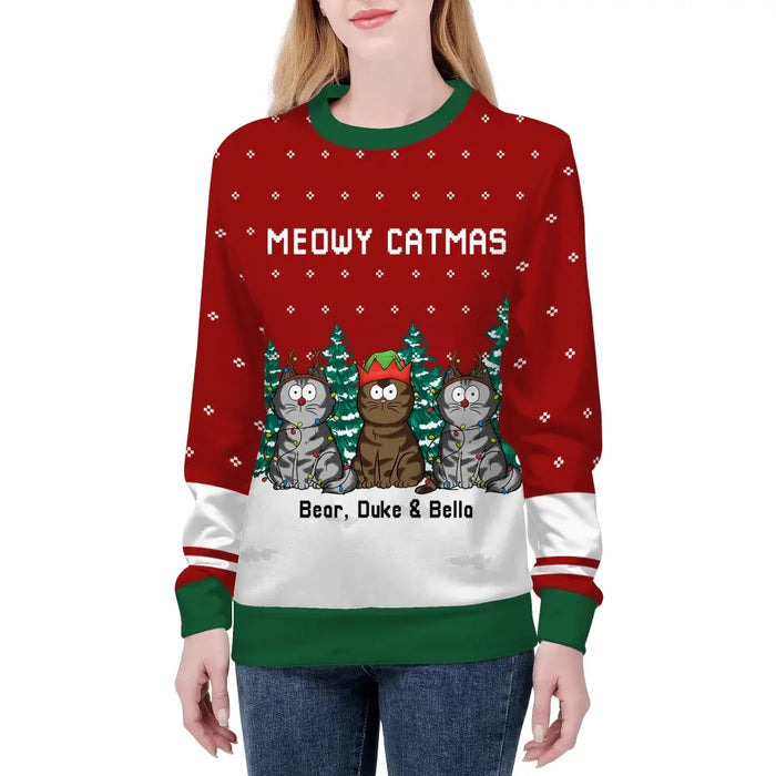 Meowy Catmas - Personalized Custom Unisex Ugly Christmas Sweater For Cat Lovers