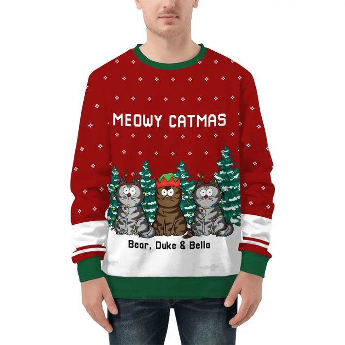 Meowy Catmas - Personalized Custom Unisex Ugly Christmas Sweater For Cat Lovers