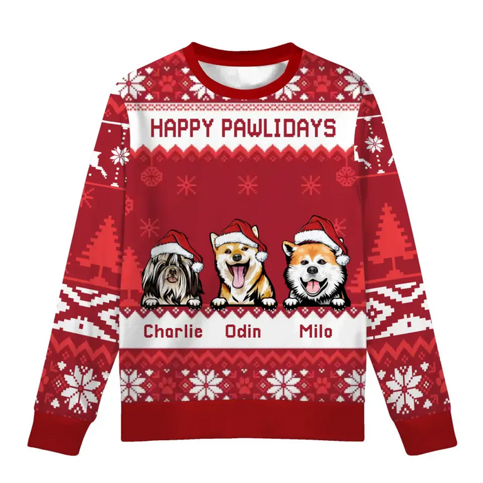 Happy Pawlidays - Personalized Custom Unisex Ugly Christmas Sweater, Christmas Gift Dog Lovers