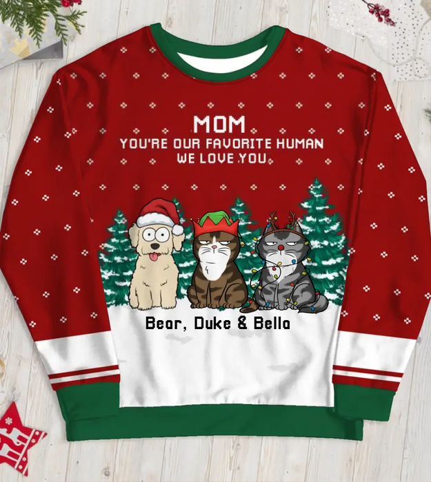 You're Our Favorite Human We Love You - Personalized Custom Unisex Ugly Christmas Sweater, Christmas Gift For Dog Cat Lovers