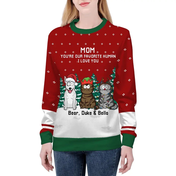 You're Our Favorite Human We Love You - Personalized Custom Unisex Ugly Christmas Sweater, Christmas Gift For Dog Cat Lovers