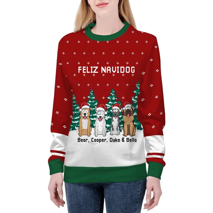 Feliz NaviDog - Personalized Custom Unisex Ugly Christmas Sweater, Christmas Gift For Dog Lovers