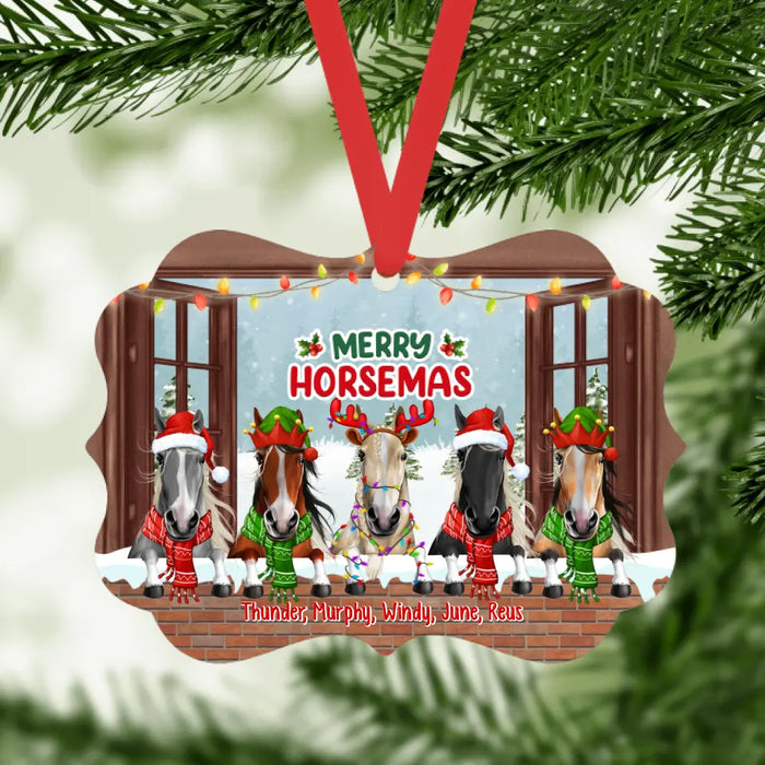 Personalized Ornament, Horses In The Windows, Merry Horsemas, Christmas Gift For Horse Lovers