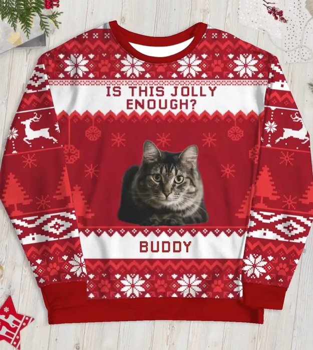 Is This Jolly Enough? - Personalized Custom Unisex Ugly Christmas Sweater, Christmas Gift For Her, Cat Lovers