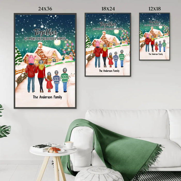 Together We Make One Beautiful Family - Personalized Gifts Custom Poster For Family, Winter Family Christmas Wall Art