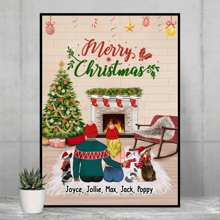 Personalized Poster, Merry Christmas Couples with Pets, Xmas Gift for Dog Lovers, Cat Lovers