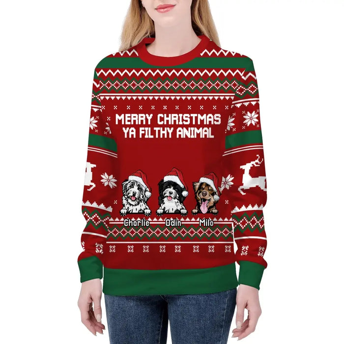 Merry Christmas Ya Filthy Animal - Personalized Custom Unisex Ugly Christmas Sweater for Dog Lovers