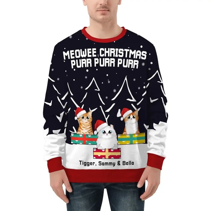 Meowee Christmas Purr Purr Purr - Personalized Custom Unisex Ugly Christmas Sweater for Cat Lovers