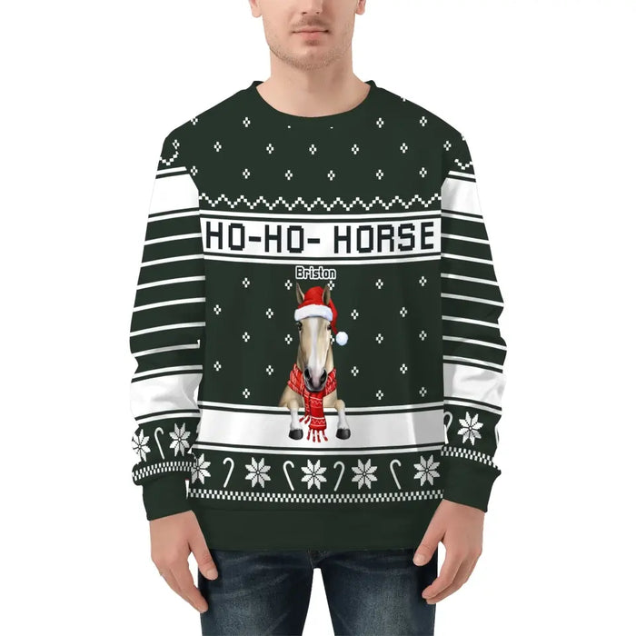 HO- Ho- Horse - Personalized Custom Unisex Ugly Christmas Sweater, Christmas Gift For Horse Lovers