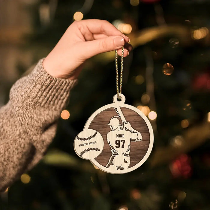 Personalized Baseball Christmas Wooden Ornament Gift for Baseball Player