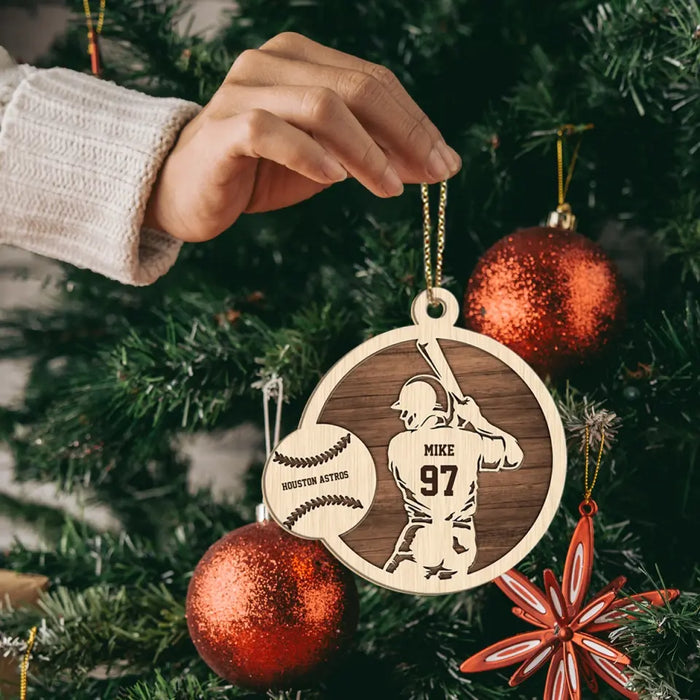 Personalized Baseball Christmas Wooden Ornament Gift for Baseball Player