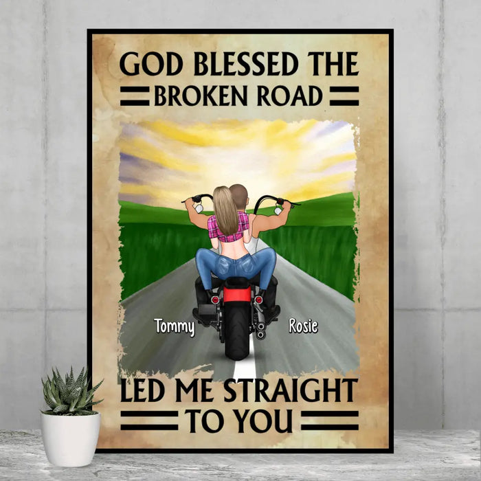 God Blessed The Broken Road Led Me Straight To You - Personalized Gifts Custom Poster For Biker Couples, Motorcycle Lovers