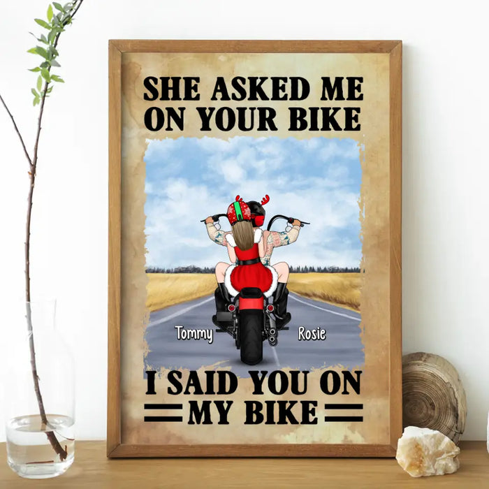 She Asked Me on Your Bike I Said You on My Bike - Personalized Gifts Custom Poster for Biker Couples, Motorcycle Lovers