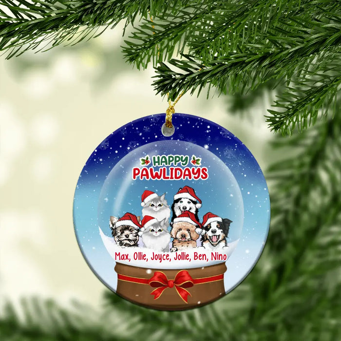 Personalized Ornament, Up To 6 Pets In Snow Globe, Happy Pawlidays, Christmas Gift For Dog Lovers, Cat Lovers