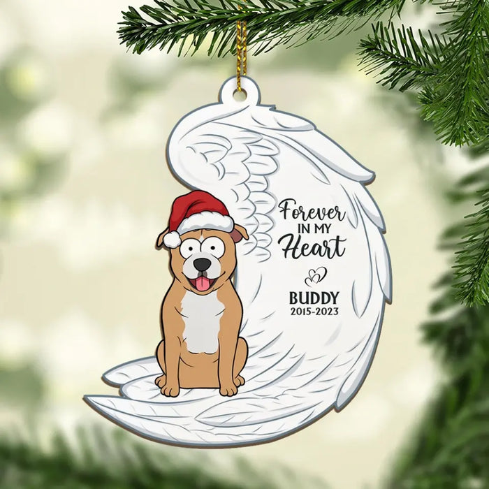 Forever In My Heart Angel Wings - Personalized Gifts Custom Wooden Ornament For Loss of Dog, Dog Loss Sympathy Gifts