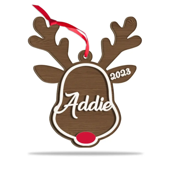 Personalized Reindeer Christmas 2 Layered Wooden Ornament