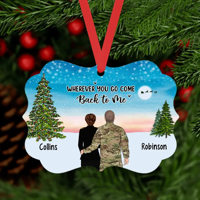 Wherever You Go, Come Back to Me - Christmas Personalized Gifts Custom Ornament for Military Couples, Army Navy Marine Airforce Gifts