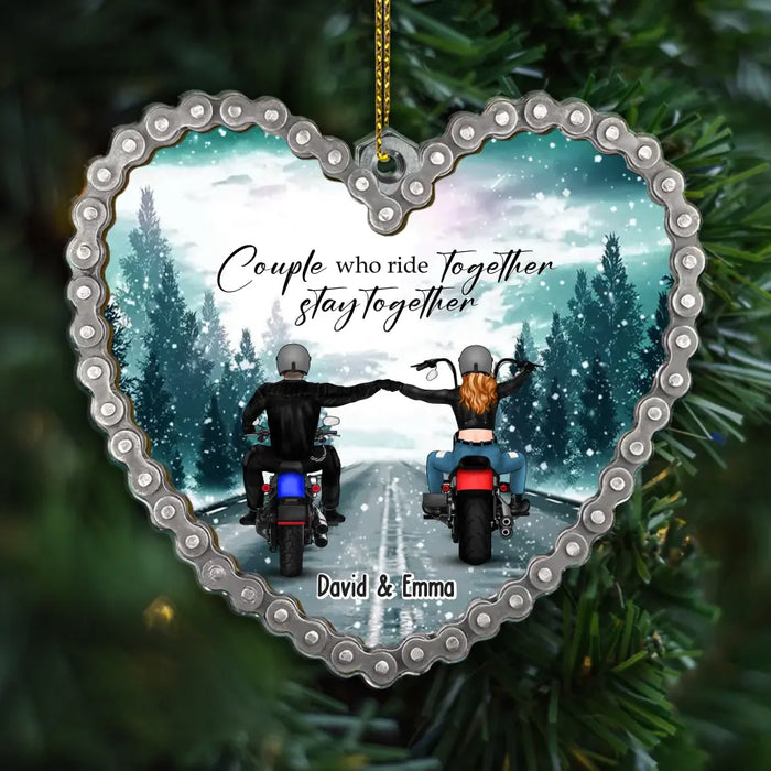 Couple Who Ride Together Stay Together - Personalized Gifts Custom Acrylic Ornament For Couple, Motor Lovers