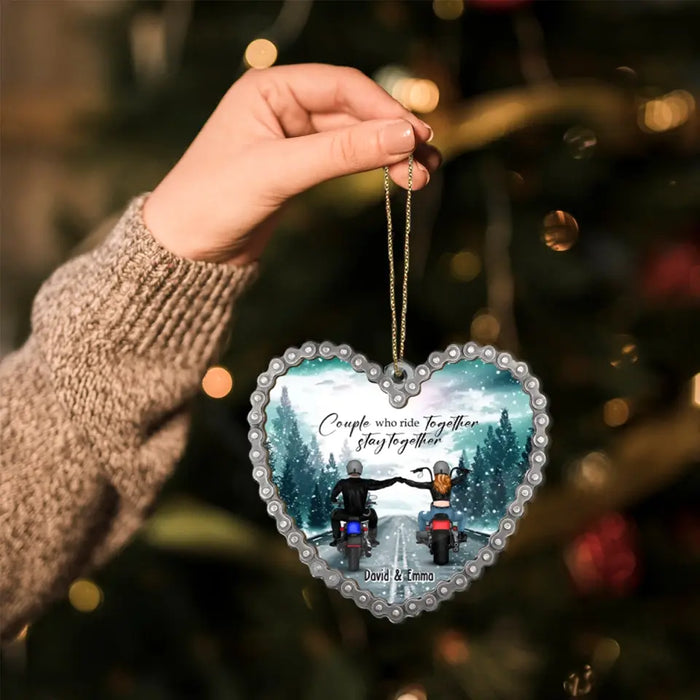 Couple Who Ride Together Stay Together - Personalized Gifts Custom Acrylic Ornament For Couple, Motor Lovers