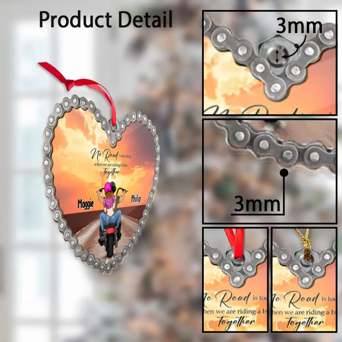 No Road Is Too Long When We Are Riding a Bike Together - Personalized Gifts Custom Acrylic Ornament for Couples, Motorcycle Lovers