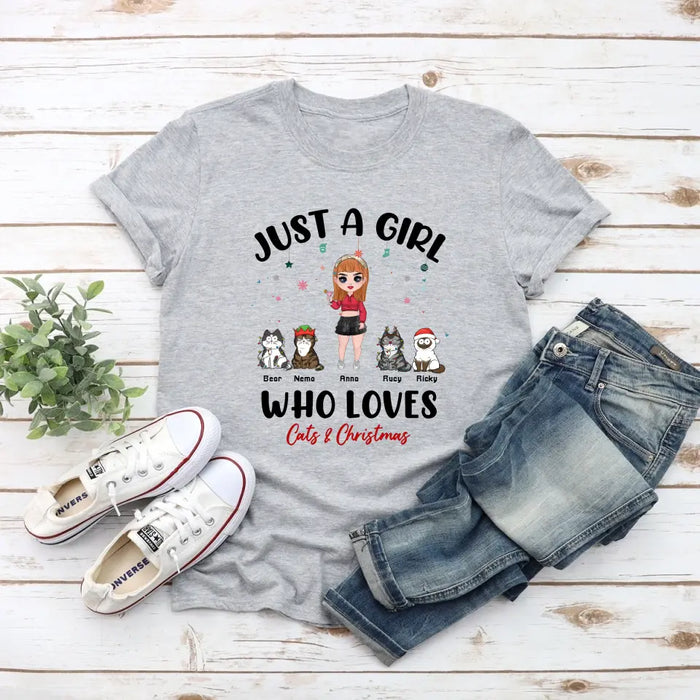 Just A Girl Who Loves Cats & Christmas - Personalized Christmas Gifts Custom Shirt for Her, Cats Lovers