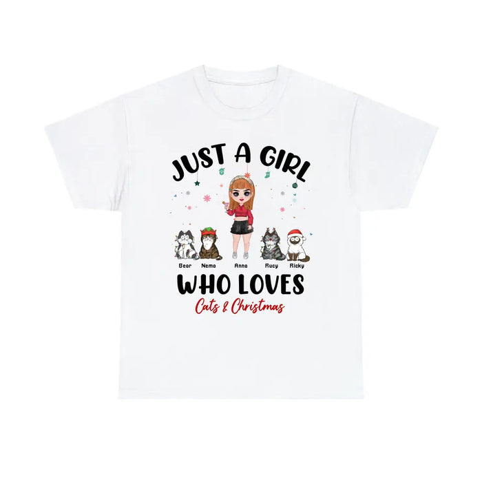 Just A Girl Who Loves Cats & Christmas - Personalized Christmas Gifts Custom Shirt for Her, Cats Lovers