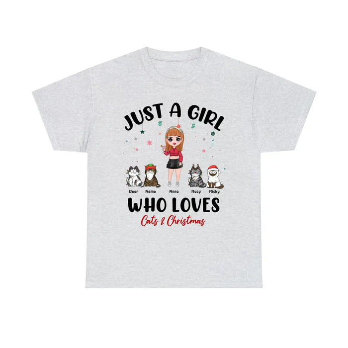 Just A Girl Who Loves Cats & Christmas - Personalized Christmas Gifts Custom Shirt for Her, Cats Lovers