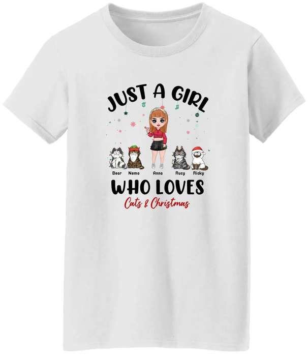 Just A Girl Who Loves Cats & Christmas - Personalized Christmas Gifts Custom Shirt for Her, Cats Lovers