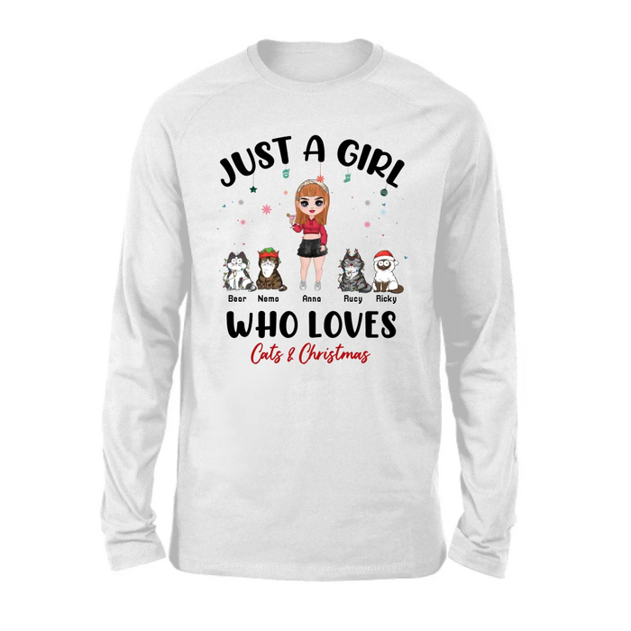 Just A Girl Who Loves Cats & Christmas - Personalized Christmas Gifts Custom Shirt for Her, Cats Lovers