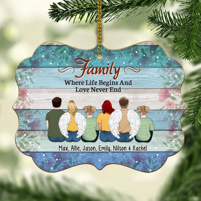 Family Where Begins And Love Never End - Christmas Personalized Gifts Custom Wooden Ornament For Family, Memorial Gifts