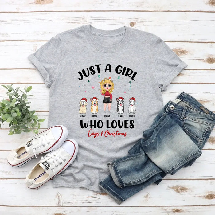 Just A Girl Who Loves Dogs and Christmas - Personalized Gifts Custom Shirt For Dog Mom, Dog Lovers