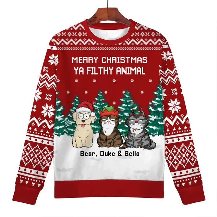 Merry Christmas Ya Filthy Animal - Personalized Custom Unisex Ugly Christmas Sweater, Christmas Gift Dog Cat Lovers