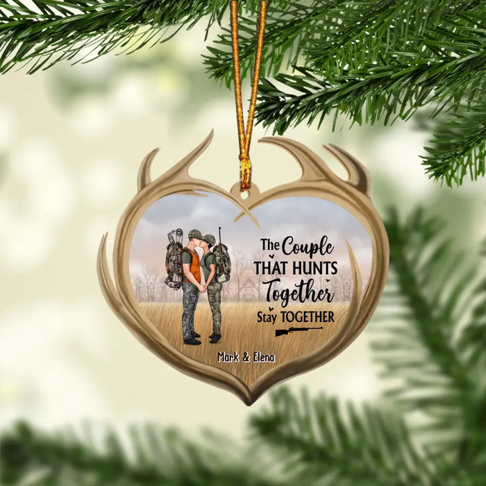 The Couple That Hunts Together Stay Together - Personalized Gifts Christmas Custom Wooden Hunting Ornament for Couples, Hunting Lovers