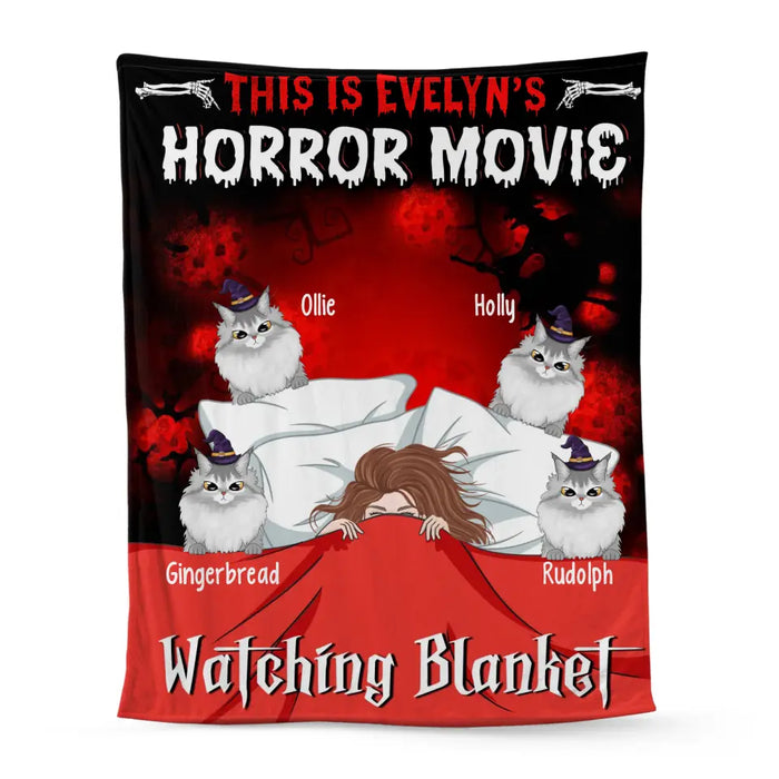 This Is My Horror Movie Watching Blanket - Personalized Gifts Custom Halloween Blanket For Her, Cat Lovers